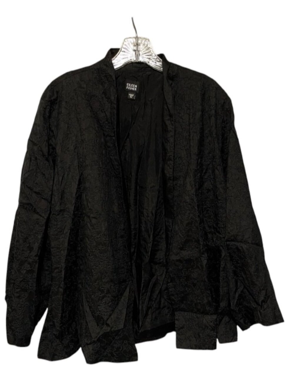 Eileen Fisher XL Textured Open Front Silk Crinkle Jacket